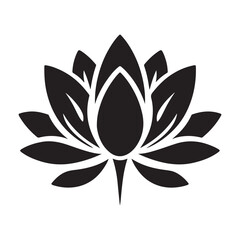 Black and White Silhouette of a Lotus Flower - Classic Vector Icon Suitable for Use in Various Design Projects, Including Wellness, Spa, Yoga, and Meditation, Offering a Timeless, Elegant Aesthetic.
