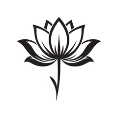 Black and White Silhouette of a Lotus Flower - Classic Vector Icon Suitable for Use in Various Design Projects, Including Wellness, Spa, Yoga, and Meditation, Offering a Timeless, Elegant Aesthetic.
