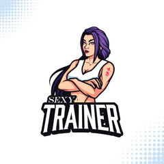 Sexy Female Trainer Mascot Logo - Strong Fitness Illustration for Gym, Sports, and Personal Trainer Branding