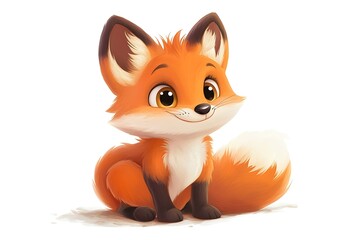 happy cute cartoon animal fox isolated on white background