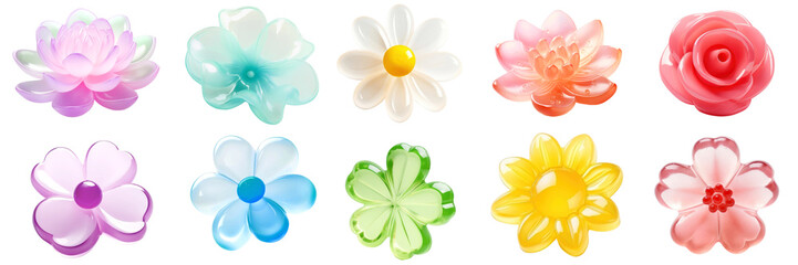 Flower rainbow cute jelly png cut out element set
