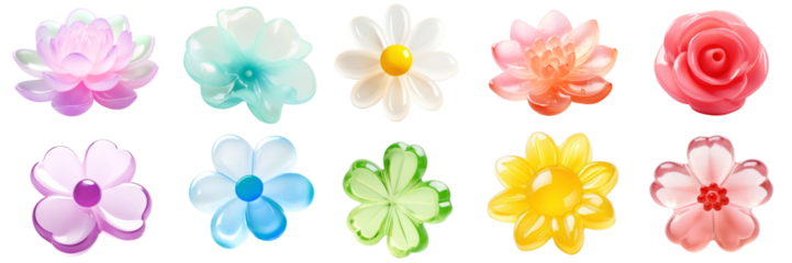 Flower rainbow cute jelly png cut out element set