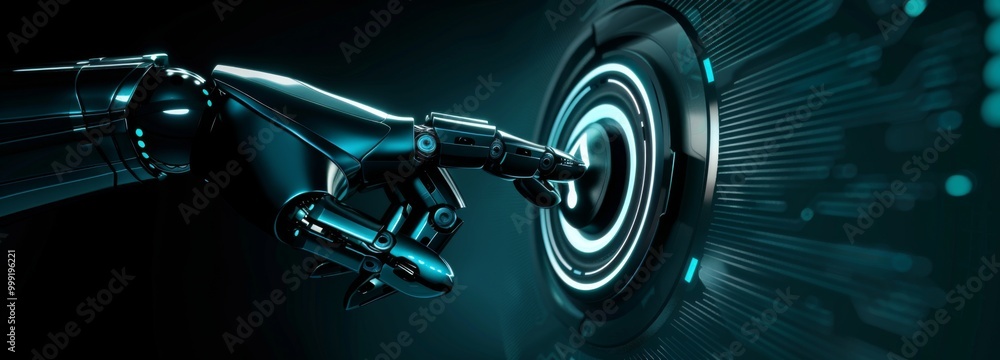 Poster 3d render of a robotic hand engaging in data protection