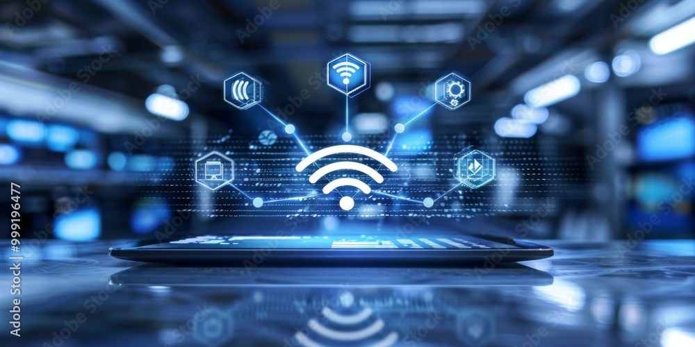 Poster conceptual representation of global telecommunication through virtual mediums.