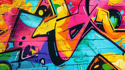 Bright Pop Art Graffiti Wall Textured Background Wallpaper Design with Vivid Neon Color Palette