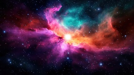 Naklejka premium Cosmic Nebula with Swirling Galaxies and Bright Stars