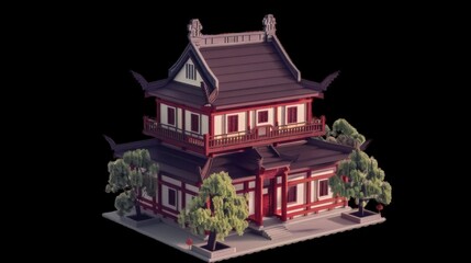 3D design showcases traditional Asian architecture