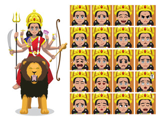 Navratri Durga Cartoon Emotion faces Vector Illustration