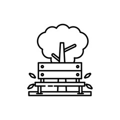 
Garden chair icon in autumn.Bench and trees  icon. Wide chair in front of plants and leafs in park, for web design, mobile, print, etc. isolated on white background
