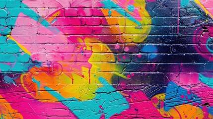 Obraz premium Vivid Neon Color Palette: Bright Pop Art Graffiti Wall Textured Background Wallpaper Design