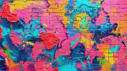 Textured Background Wallpaper: Bright Pop Art Graffiti Wall with Vivid Neon Color Palette