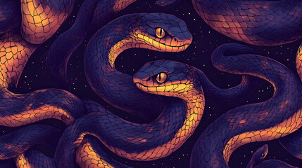 Fototapeta premium Snakes in the Night Sky: A Surreal and Eerie Pattern