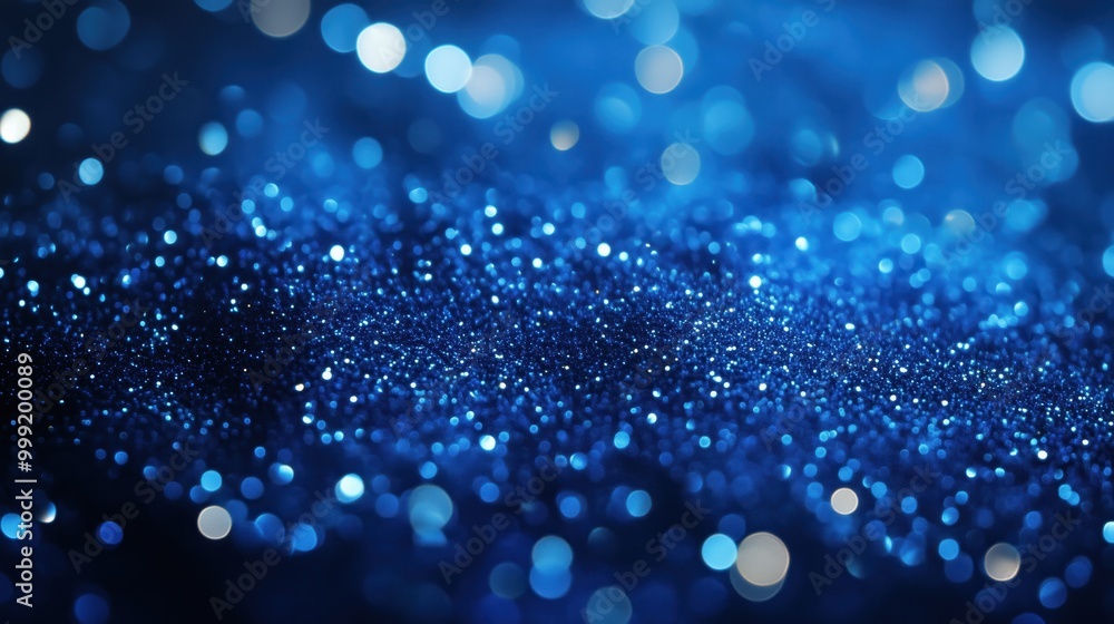 Poster experience the electric allure of a cobalt blue glittering background filled with dynamic light effe