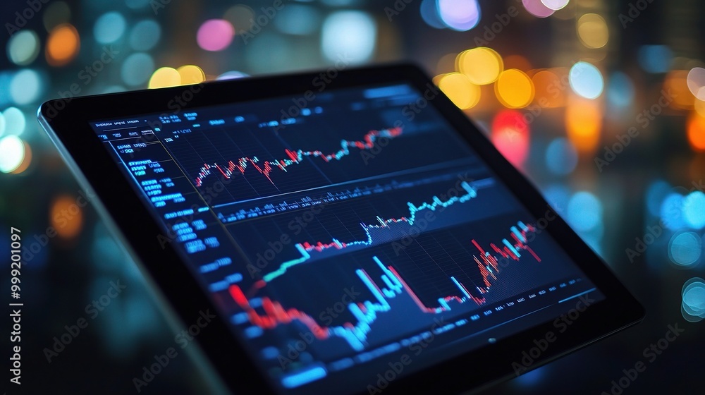 Aufkleber digital display of financial data on tablet