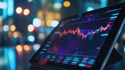 Digital Financial Data Display on Tablet in City