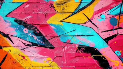 Fototapeta premium Graffiti Wall Background Design: Bright Pop Art Textured Wallpaper with Vivid Neon Colors