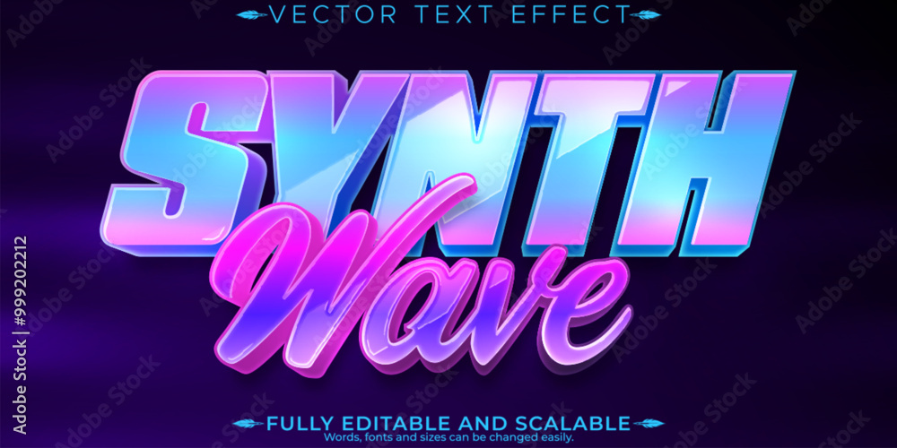 Wall mural music synth wave text effect, editable retro and neon text style