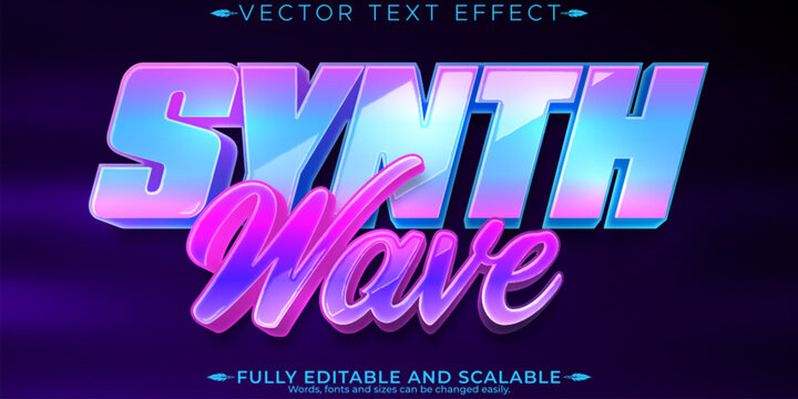 Music synth wave text effect, editable retro and neon text style