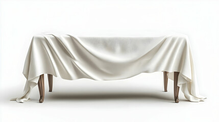 Draped Tablecloth on Table with White Background