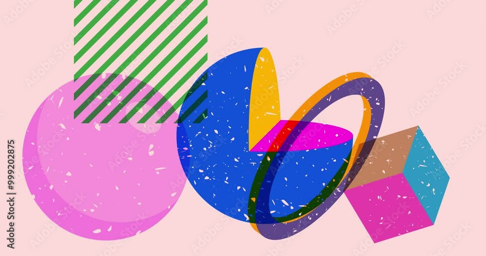 Poster risograph shapes. geometry elements abstract texture. big colorful geometric animation. object in tr