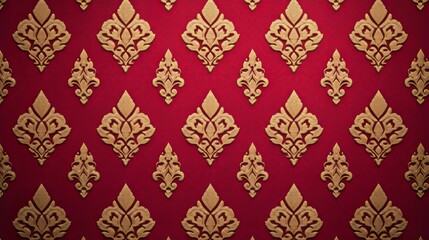 Elegant red and gold damask pattern wallpaper background.