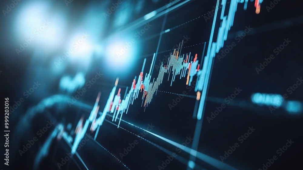 Poster dynamic stock market graph with bright data points