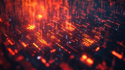Obraz premium Abstract Red and Black Digital Circuit Board Texture with Glowing Lights - Futuristic Technology Background.