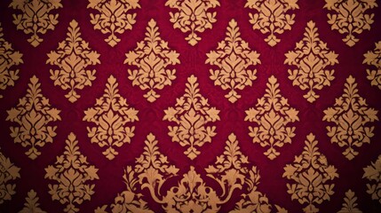 Red and gold damask pattern wallpaper texture background.