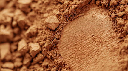 Soft brown makeup powder texture with intricate details and fine grain, symbolizing beauty, refinement, and earthiness. The rich texture evokes natural elegance, softness, and grounded femininity