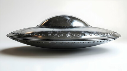 Metallic Flying Saucer in White Studio