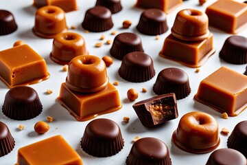 Vibrant Sheen Chocolate and Caramel Treats on Lustrous Background