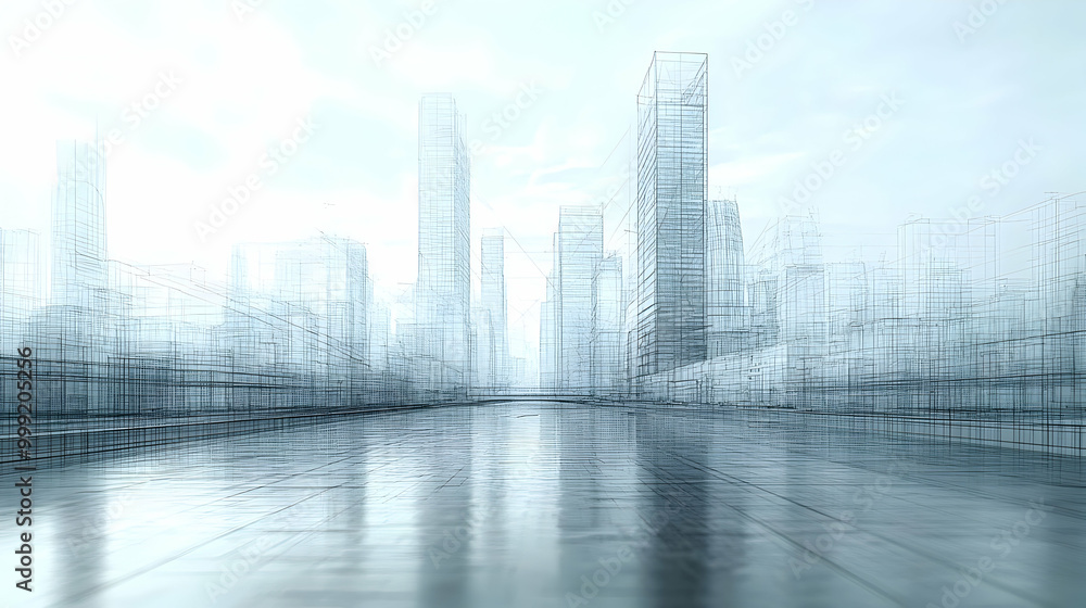Poster wireframe cityscape - modern architecture and design