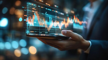 Businessman Holding Tablet with Data Visualization
