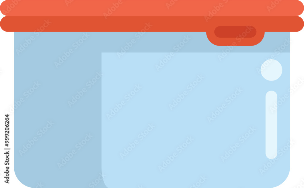 Poster empty rectangular container with red lid for storing food in fridge