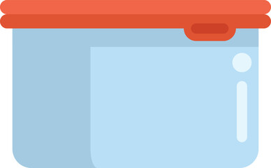 Empty rectangular container with red lid for storing food in fridge