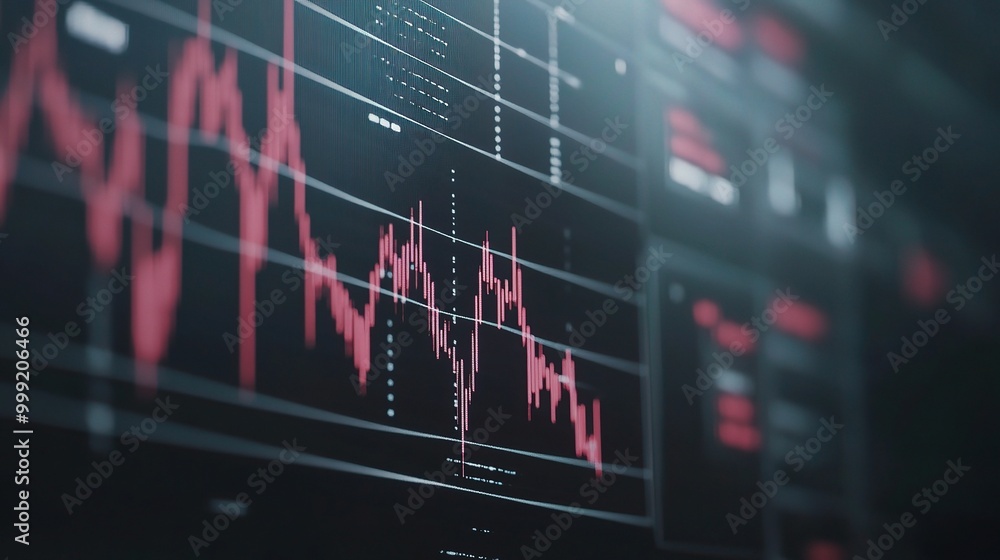 Poster abstract data visualization with red graph lines