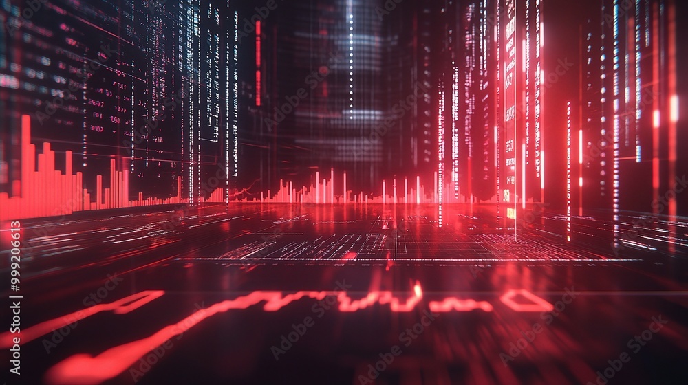 Poster futuristic data visualization with red elements