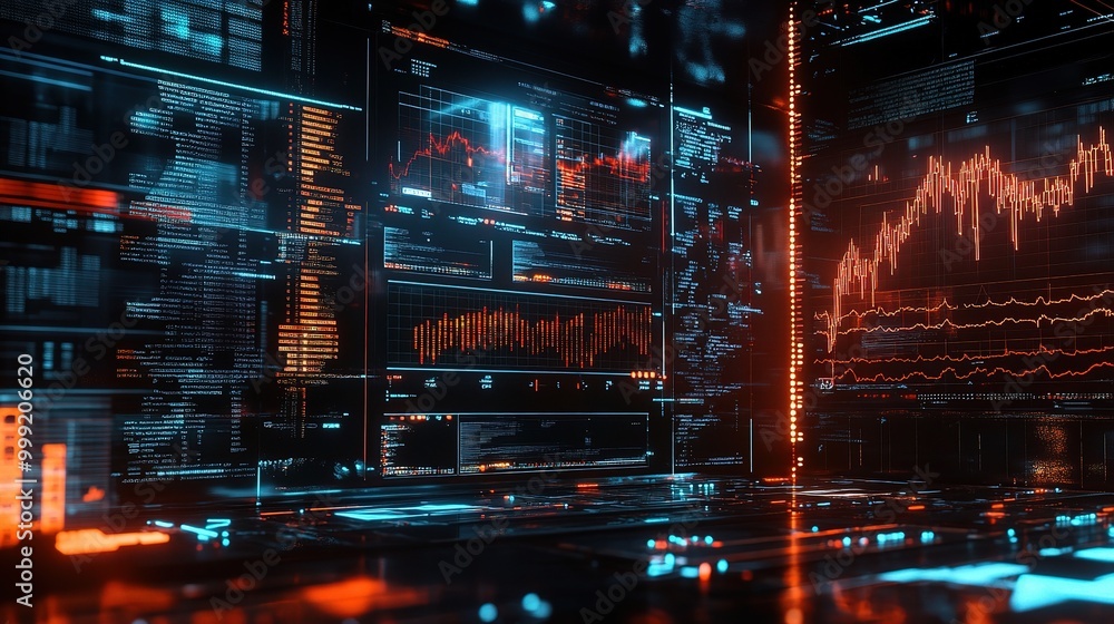 Poster futuristic data visualization and analysis interface