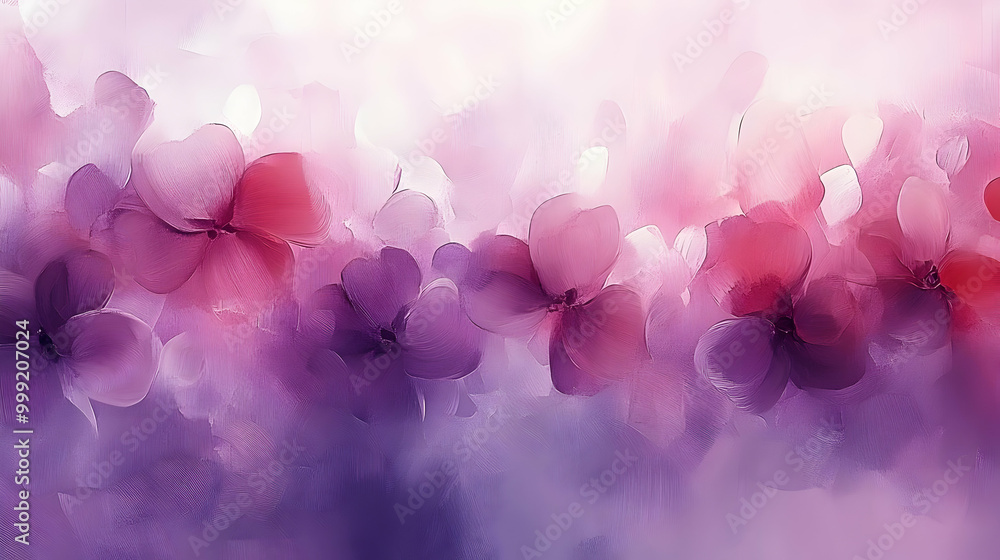 Poster Abstract Floral Painting with Pink and Purple Flowers