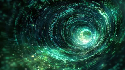 Abstract Green Digital Data Tunnel Background - Futuristic Technology and Digital World Concept.