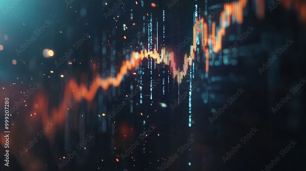 Poster abstract digital data visualization with glowing graphs