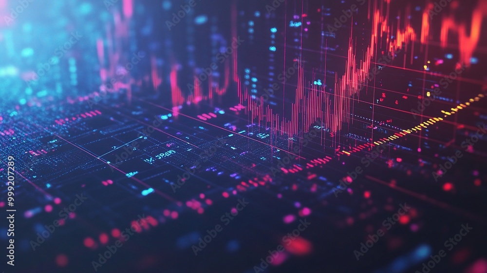 Poster futuristic data visualization with graphs and numbers