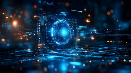 Digital Interface with Glowing Lines and Blue Light, Futuristic Technology Design