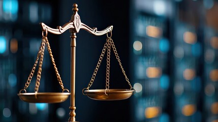 Justice Scales and Data Center   Law Technology Balance Concept