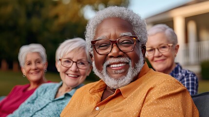 Happy Senior Citizens Enjoying Social Gathering Outdoors