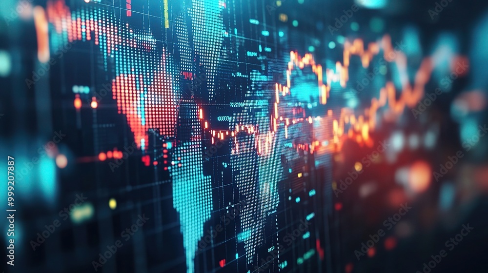 Poster digital world map with data visualization elements