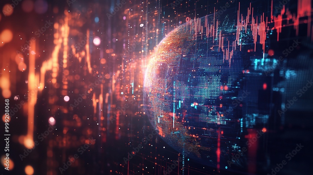 Poster abstract digital globe with data visualization elements