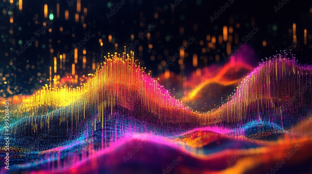 Aufkleber abstract colorful digital landscape - futuristic tech background with neon lights and bokeh effects.