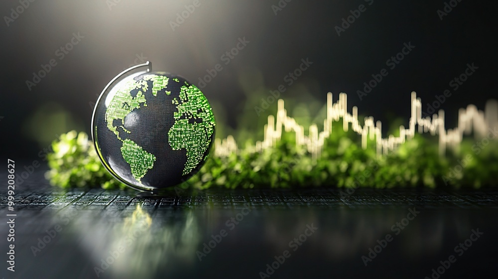 Poster green globe with data overlay and growth chart