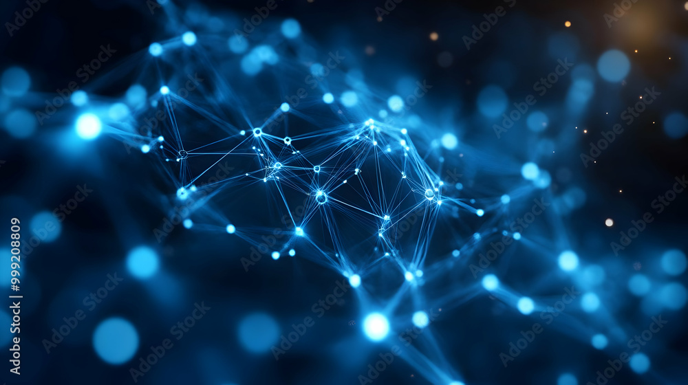Poster abstract blue network with glowing points and lines